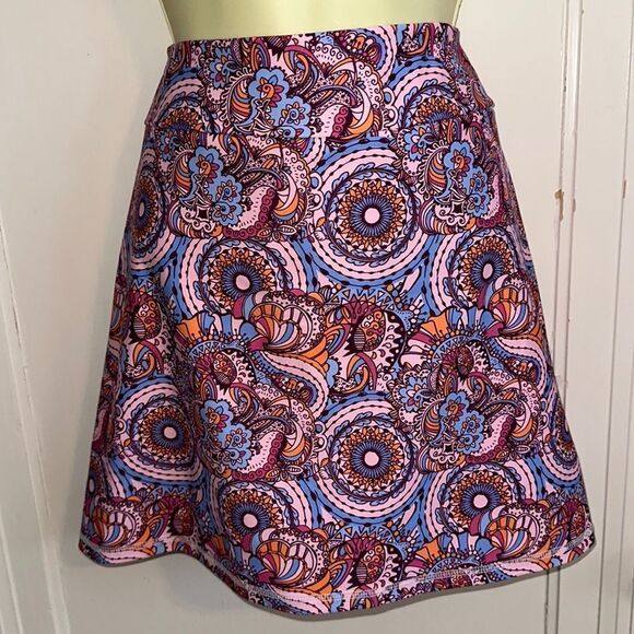 LouKeith pink, light blue & orange paisley print nylon spandex skort - Picture 1 of 9